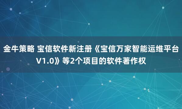 金牛策略 宝信软件新注册《宝信万家智能运维平台V1.0》等2个项目的软件著作权