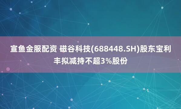 宣鱼金服配资 磁谷科技(688448.SH)股东宝利丰拟减持不超3%股份